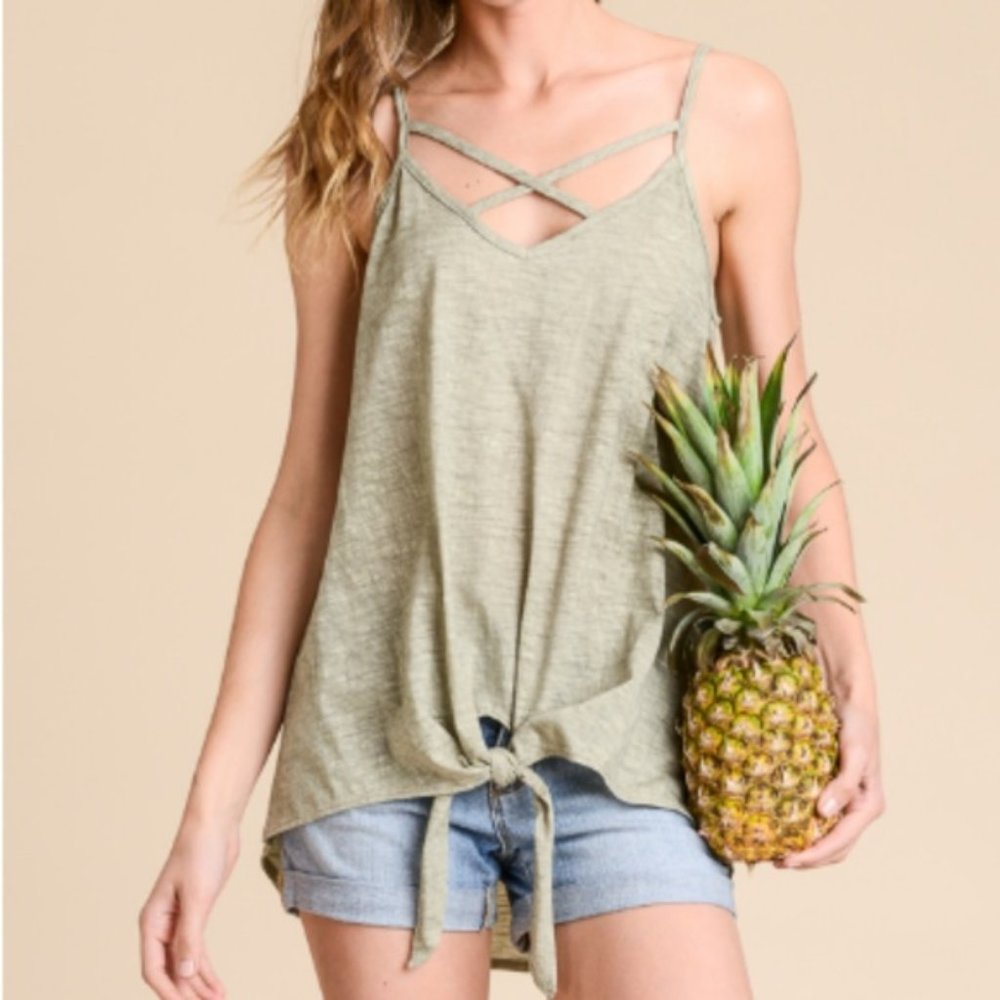 Light Olive Criss-Cross Knot Tank